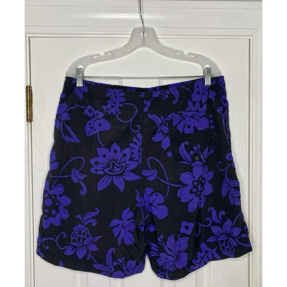 Polo Sport Ralph Lauren Mens Bathing Suit‎ Bottoms Lined Black Purple Floral L